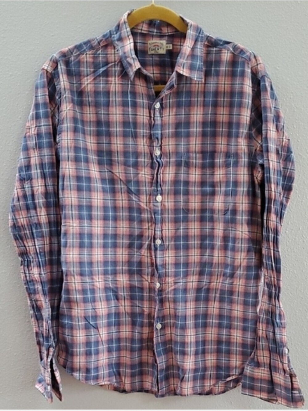Faherty Pink and Blue Plaid Cotton Button-Down Shirt
